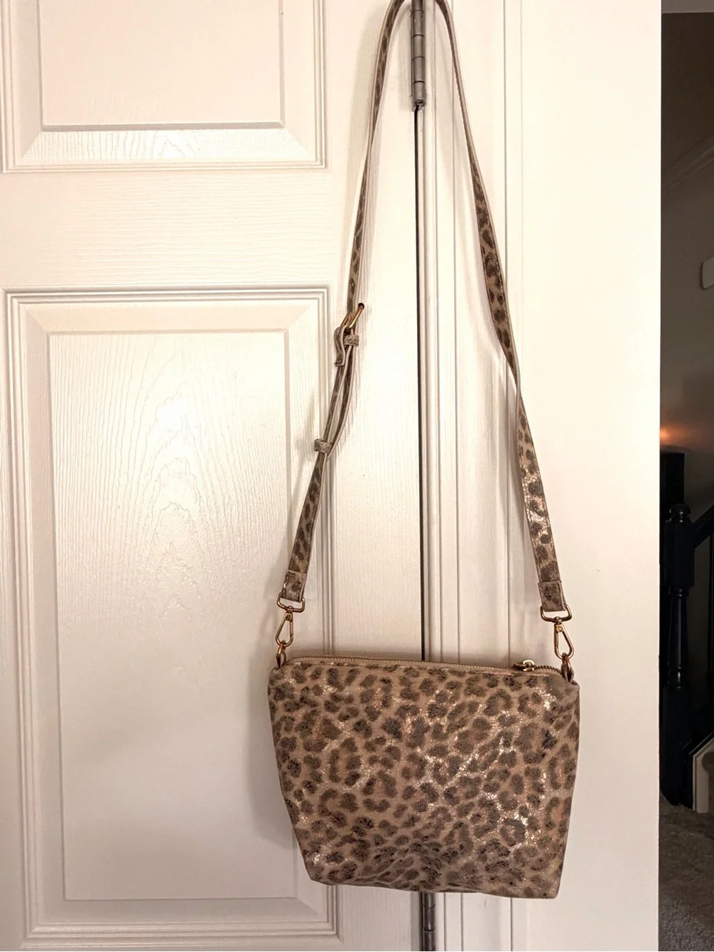 Steve Madden Leopard-Print Crossbody Bag in Beige and Black with Gold Hardware